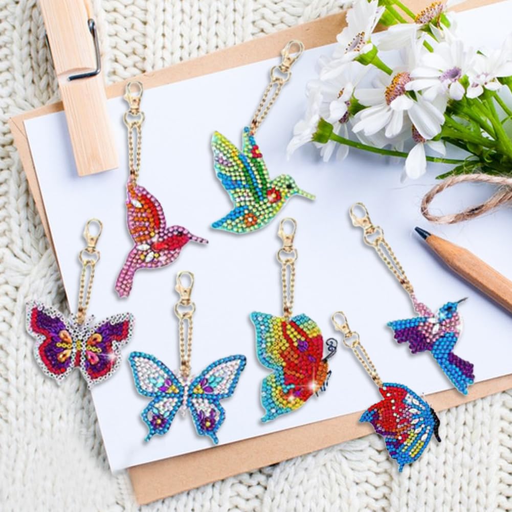 Frundoo5D 6 Pezzi Kit Diamond Painting Portachiavi Farfalla - DIY Creativo Per Bambine
