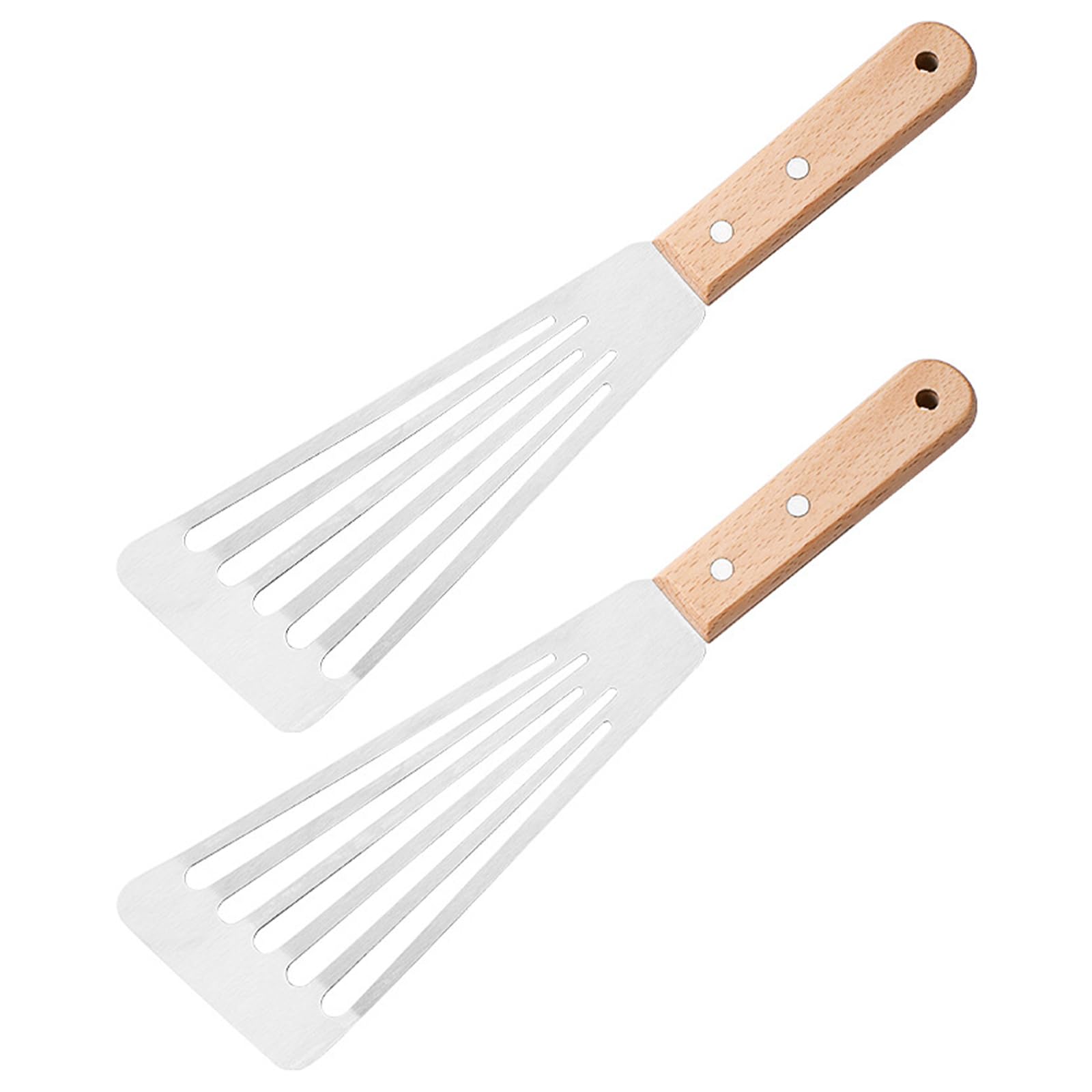 OSNIYAW 2-piece slotted spatula set made of stainless steel with wooden handle for grilling burgers and pancakes. Rustproof barbecue accessories