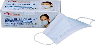 ValuMax 5630E-SB Ultra-3-In-1 Sensitive Disposable Earloop Face Masks, Cellulose Inner Layer, High Filtration, Sky Blue, Box of 50