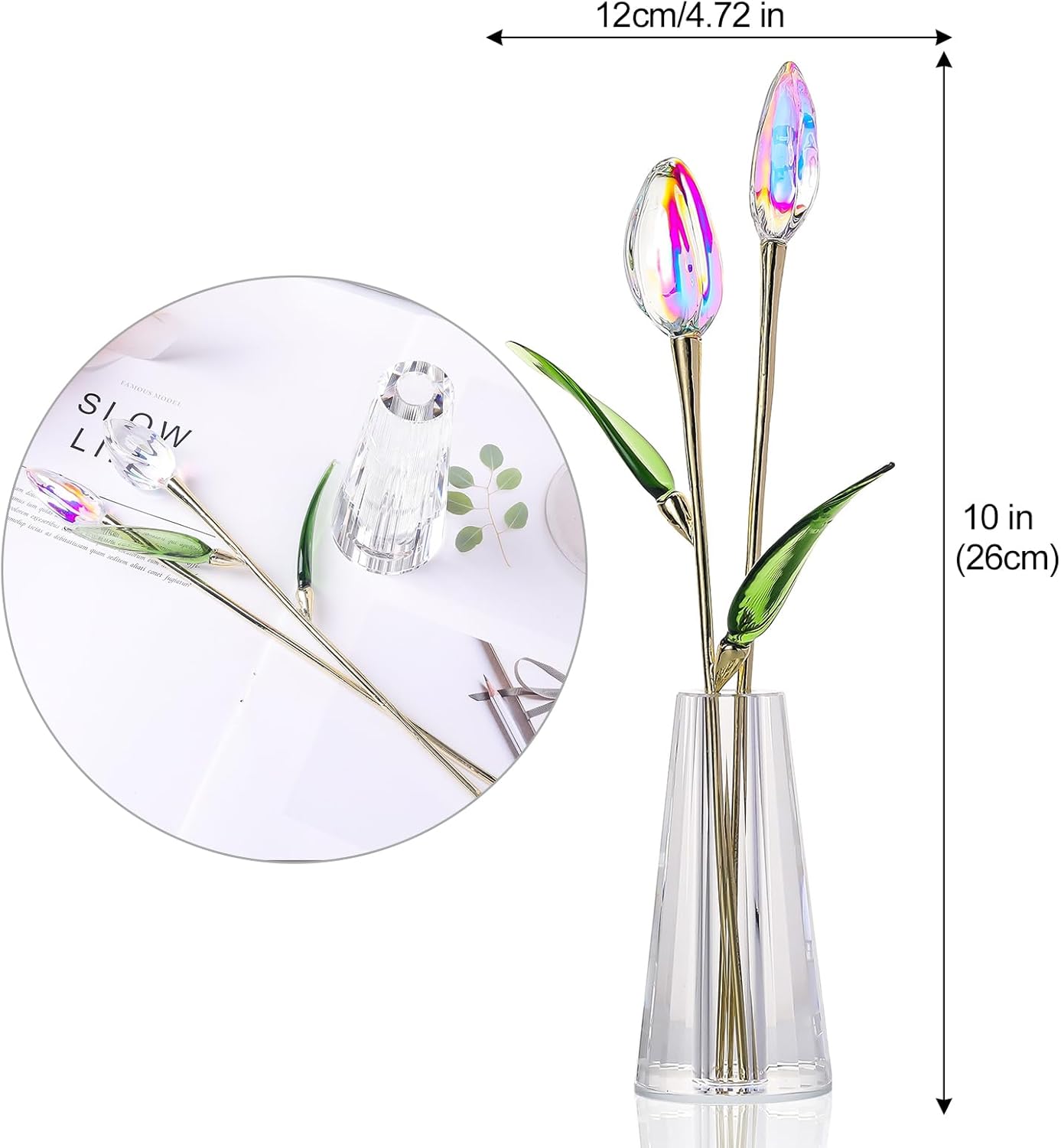 LONGWIN Crystal Tulips Flower Figurine Collectible with Vase Glass Spring Bouquet Flowers with Stem Home Decor Gift for Women Mom - Image 4