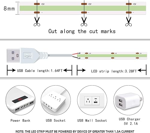 Miniatura 7 de Tira de luces LED azul hielo, 320 LED, paquete de 2 unidades de alto brillo para uso en interiores, 0.315 in, tira de cinta LED flexible de 5 V de