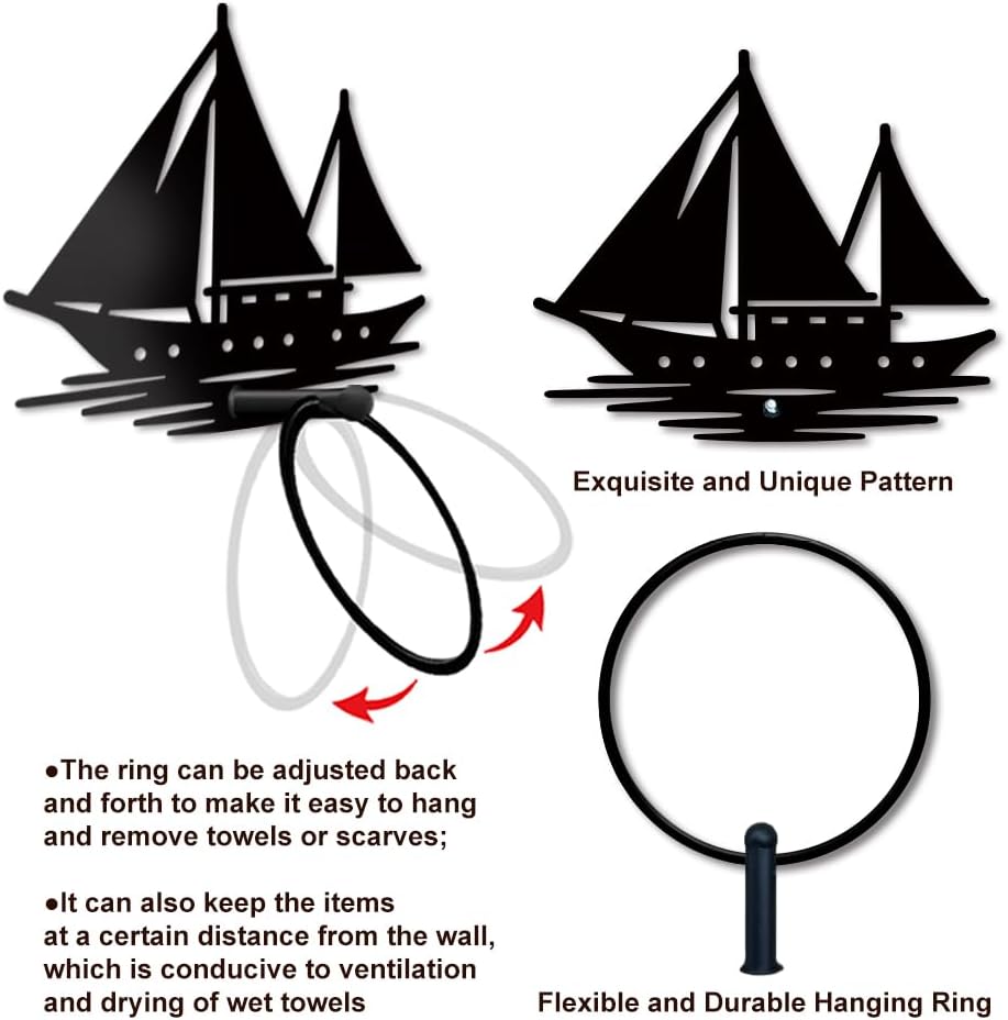 MAYJOYDIY Sea Bailboat Metal Towel Ring Ocean Voyage Hand Towel Holder Summer Nautical Wall Mounted Towel Rack Bath Towel Ring Metal for Kitchen Home Hanging Gifts Decoration