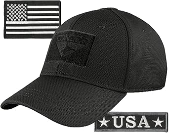 Condor Fitted Tactical Cap Bundle - USA Morale & USA Flag Patches - Choose Size