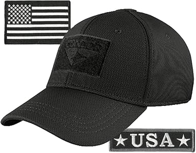 Condor Fitted Tactical Cap Bundle - USA Morale & USA Flag Patches - Choose Size