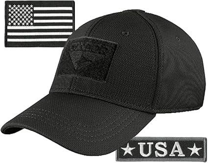 Condor Fitted Tactical Cap Bundle - USA Morale & USA Flag Patches - Choose Size