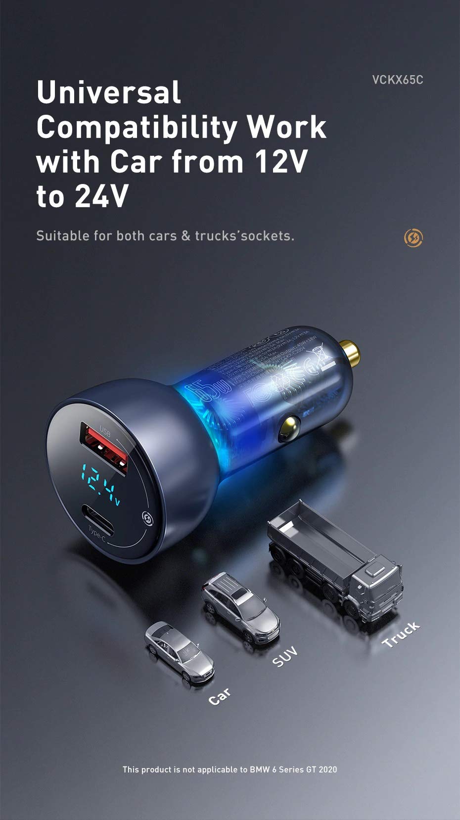 Baseus Zestaw ładowarki samochodowej specjalny wyświetlacz cyfrowy PPS QC U+C (60 W kabel C+C 1 m) 45 W czarny TZCCKX-0G