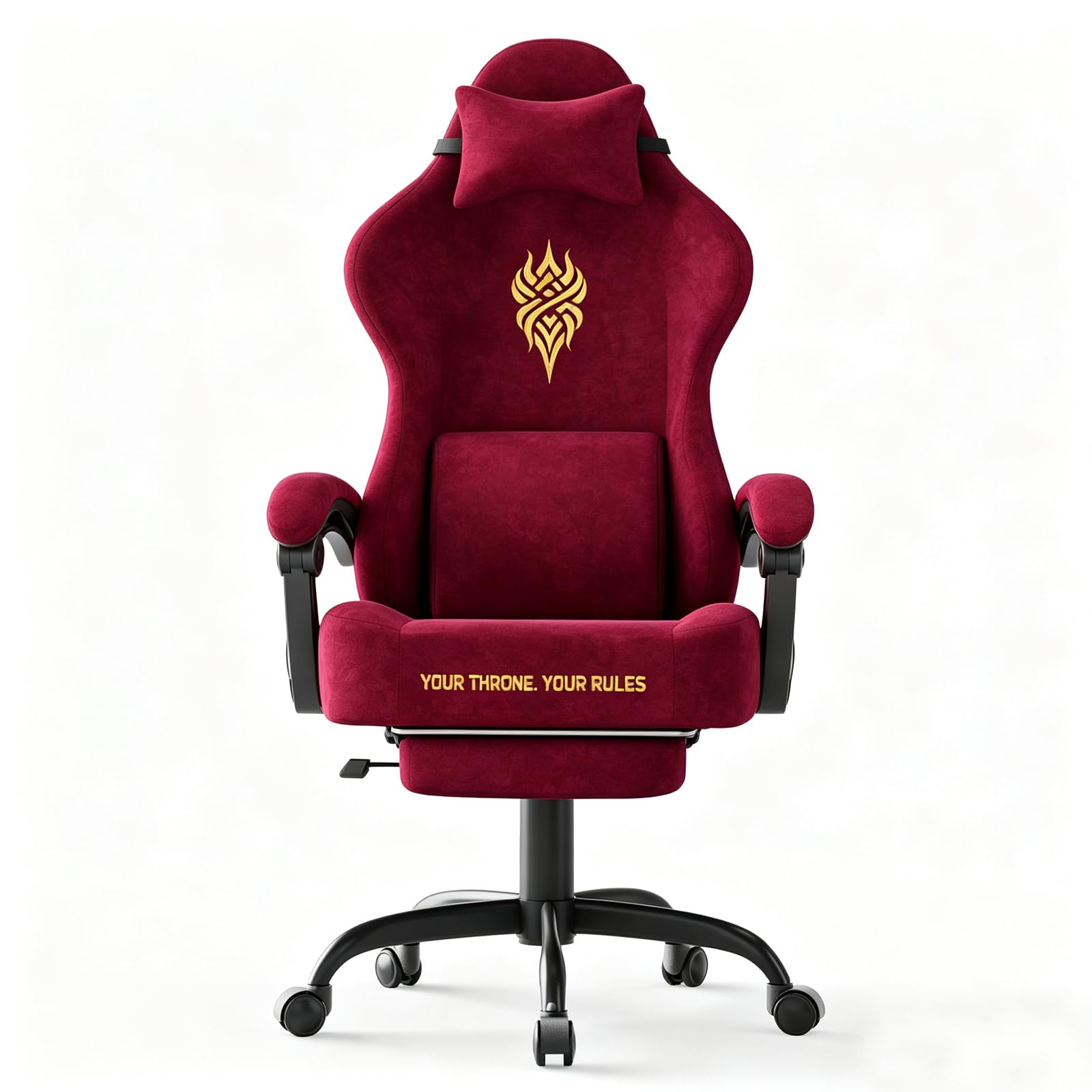 Soontrans Red Velvet Fabric Gaming Chairs with Footrest, Ergonomic Comfortable Video Gamer Chair, Reclining Office Computer Desk Game Chairs with Massage Lumbar Cushion,Headrest for Adult