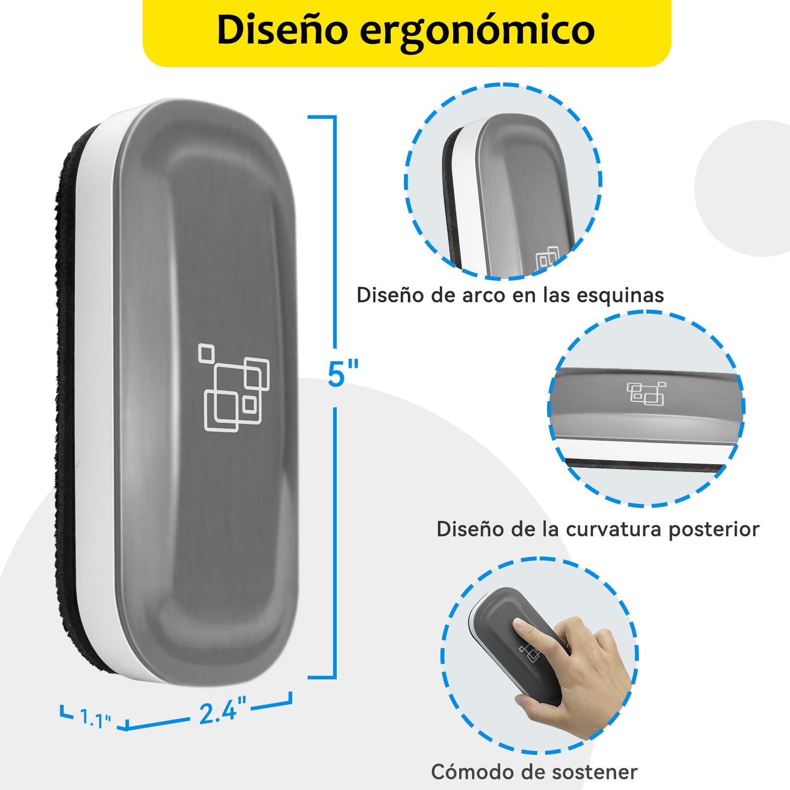 maxtek Borrador Pizarra Blanca Magnetico, 2 Piezas Borrador Pizarra Blanca con Imanes Fuertes, Diseño Ergonómico, para Escuela, Oficina y Hogare(Gris)