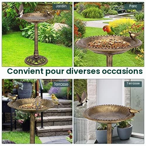 FANTASK Mangeoire pour Oiseaux Debout - Rétro - Un Oiseau sur Bol d'eau - Mangeoire pour Oiseaux Sauvages - pour Le Jardin