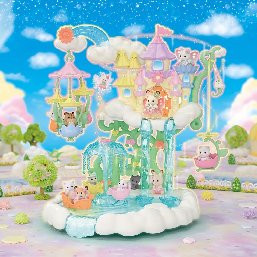 Sylvanian Families - 5824 Himmlisches Feenschloss, Spielset mit Tierfigur, Schokoladenhasen Baby, Blumenfee, samtige Tierfiguren, Spielzeug für Kinder ab 3 Jahren