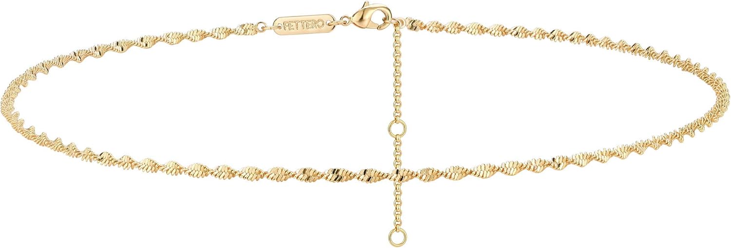Fettero Chain Choker Necklace for Women Delicate Fashion Satellite Choker Layered Necklace Gold Plated Dainty Necklace Simple Choker Jewelry