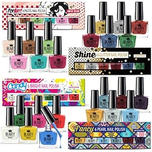 Set de 24 Esmalte de Uñas de Lujo 24 Colores Diferentes Brocado Pastel Perlas Vivo 10 ml