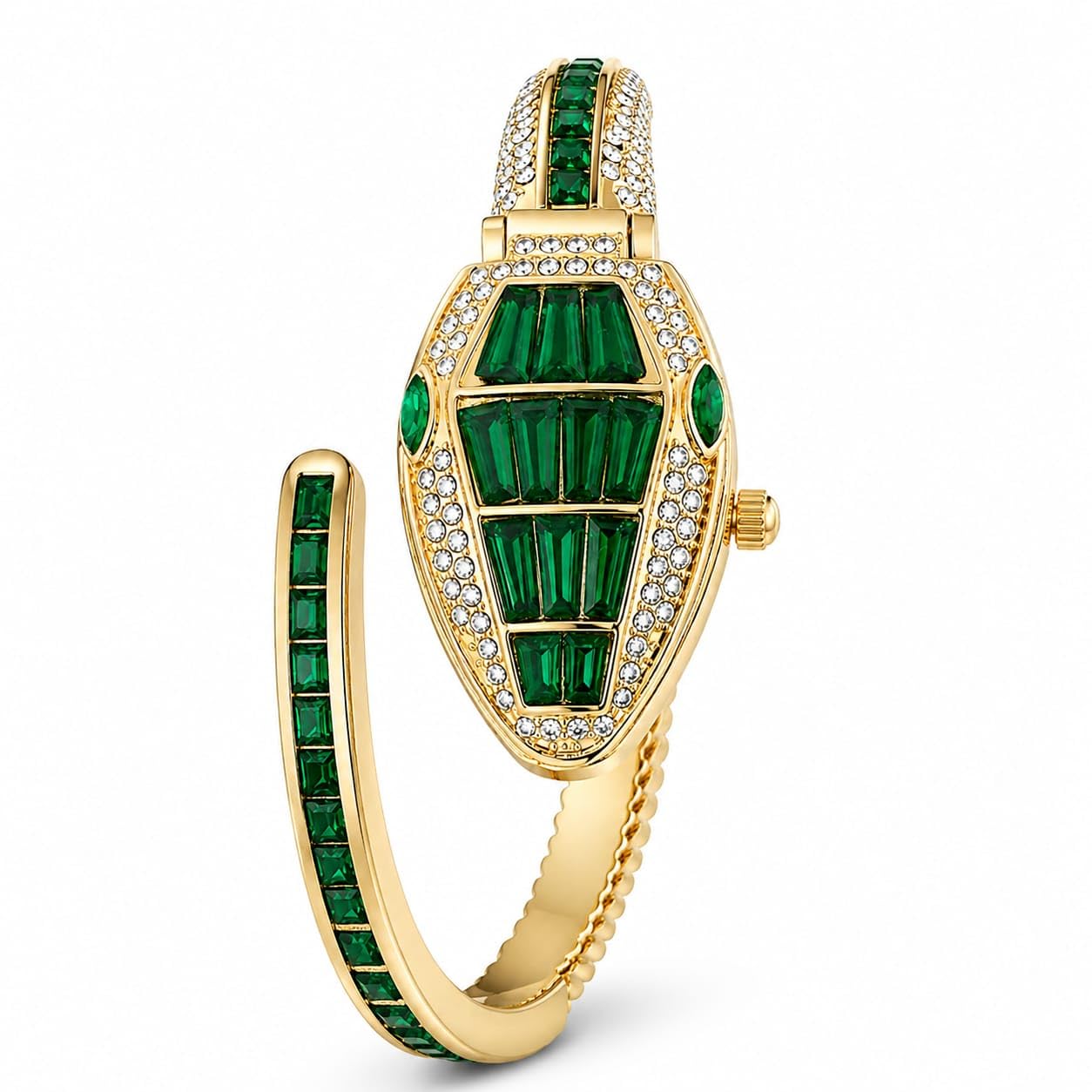 Women's Luxury Snake Emerald Green Stone Crystal Studded Open Dial Bangle Watch | Anti Tarnish Gold Finish Designer Bracelet Watch for Women & Girls | Wedding Fashion Wrist Watch_-picture-58