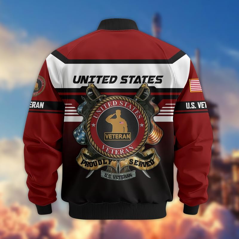 Veteran Bomber Jacket - Proudly Served Military Windbreaker Jacket, Waterproof Coat, Veterans Day Gift, Full Size S - 6XL