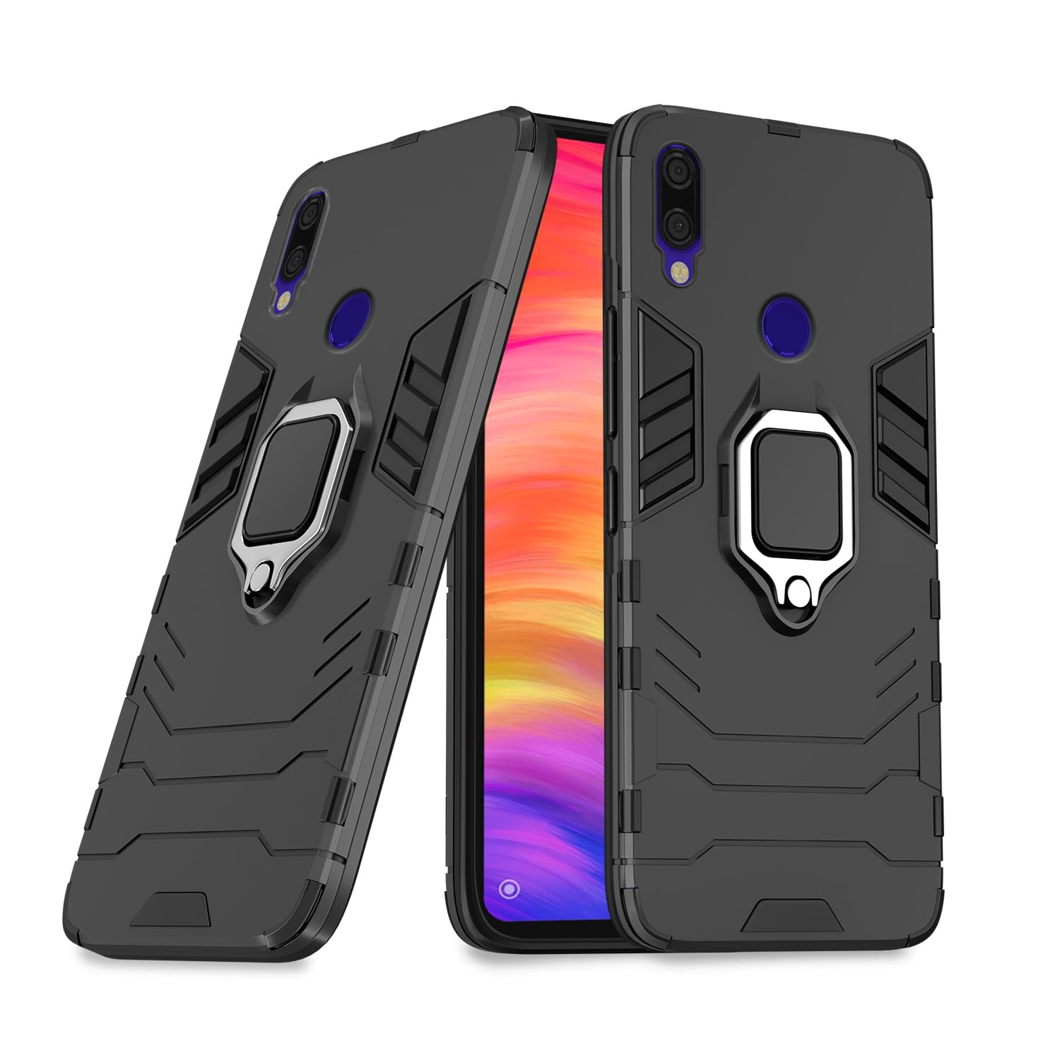 Pikkme Redmi Note 7 / Note 7 Pro/Note 7s Back Cover | D5 Tough Armor Bumper | 360 Protection Case | Ring Holder Stand Case (Black)