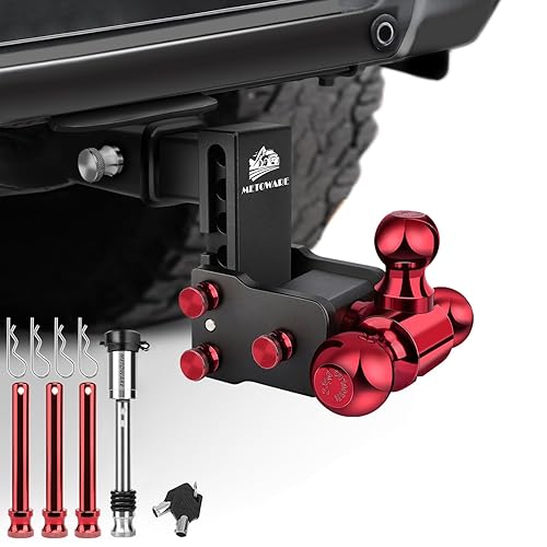 METOWARE Adjustable Trailer Hitch for 2" Receiver, 4" Drop/Rise Ball