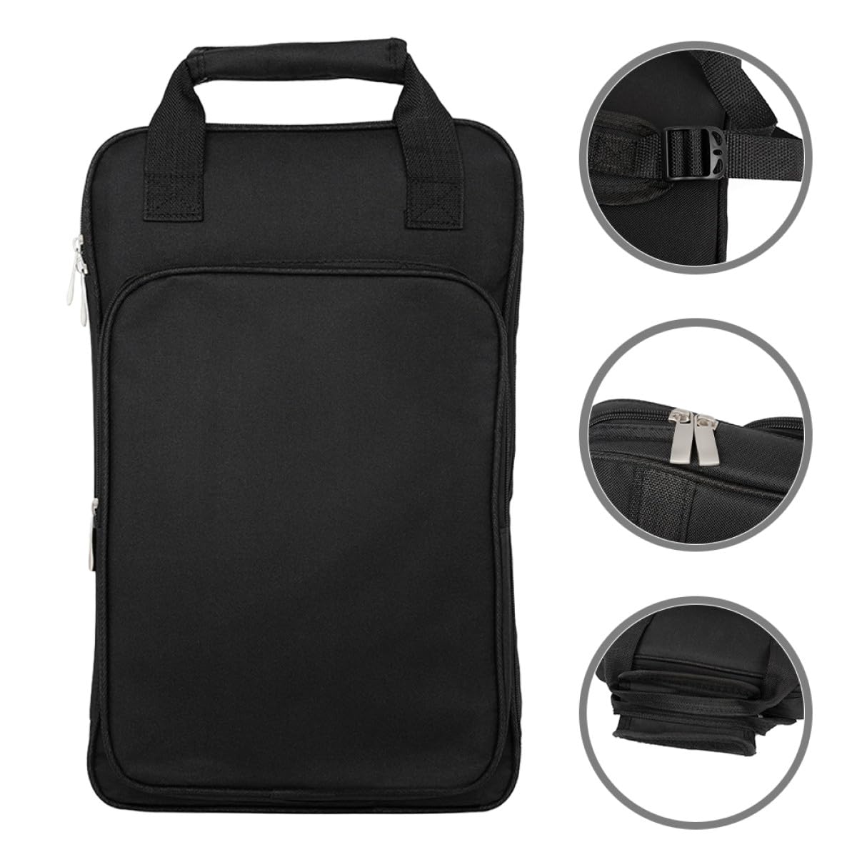 Borsa e Tracolla Regolabile Porta Bacchette Oxford Nero per Batteria con Ampia Cerniera Scorrevole per Trasporto Comodo e Compartimenti Organizzati