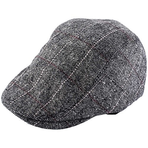 Image of The Tie Hub Wool Flat Cap for Men & Women | Adjustable Vintage Newsboy Gatsby Hat for Casual, Travel, Outdoor | Free Size Herringbone Ivy Style Cap