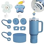 Stanley Cup Accessories Set Including 6 Pcs Silicone Spill Proof Stopper, 2 Pcs Straw Cover Cap for 9-10 mm Straws, 1 Pcs Silicone Boot for Stanley Cup 40oz & 30oz Tumbler (Indigo)