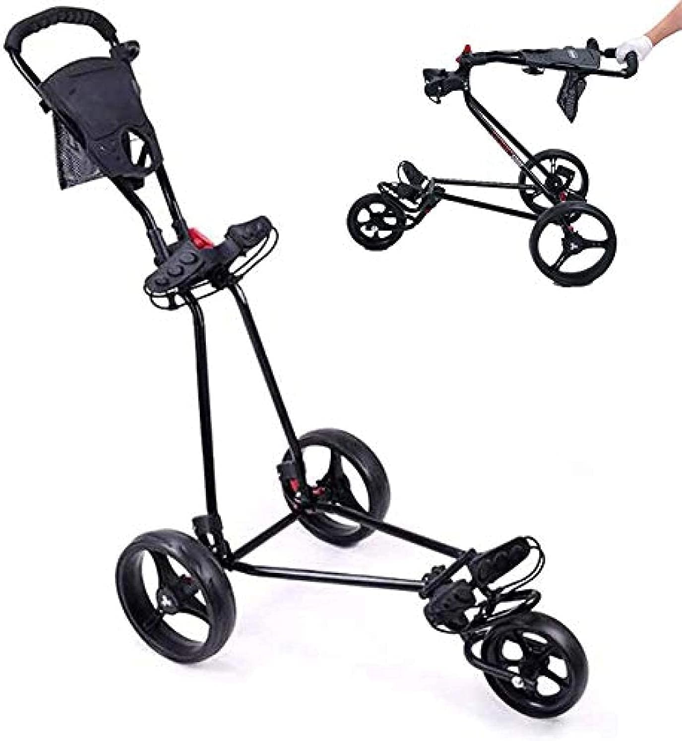 3 Wheel Collapsible Golf Cart with Adjustable Push Handle and Scorecard| One Second to Open and Close Golf carts