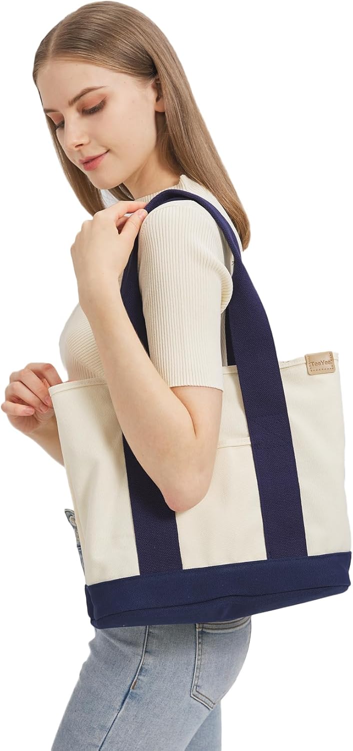 TeeYee 16oz Canvas Tote Bag Casual Multi pockets Handbags Large Capacity Shopping Shoulder Bag with Pocket Bags Work Purses | Shopper bag, Zipper pockets, Unsex design, Organized slots