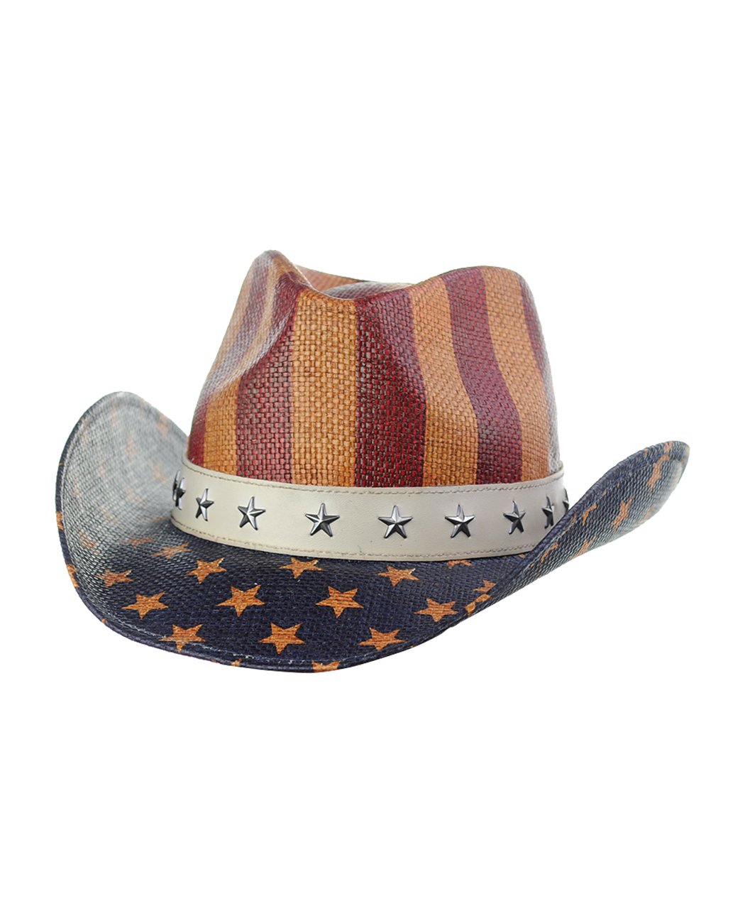 NYFASHION101 Classic Vintage USA American Flag Patriotic Cowboy Cowgirl Hat - Tea Stained, Large