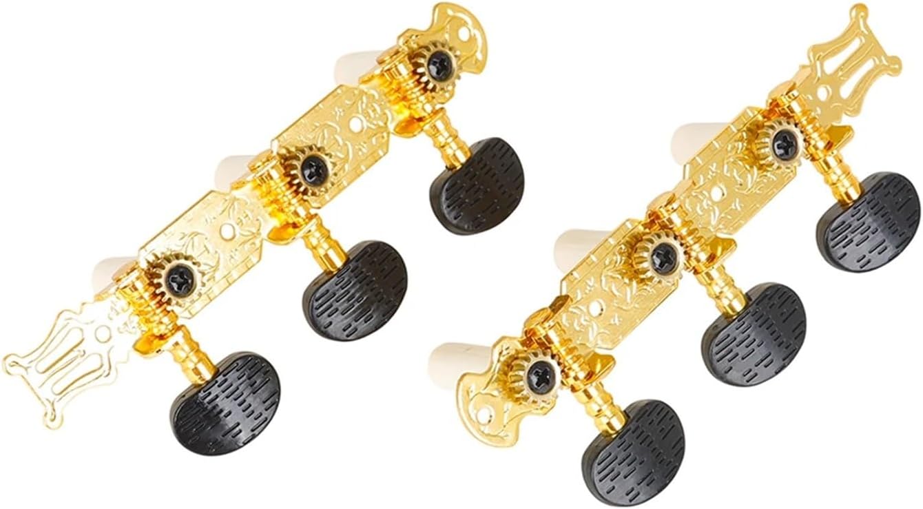 2PCS Classical Guitar Tuning Pegs Black & Gold Knobs with Screws for Acoustic Guitars