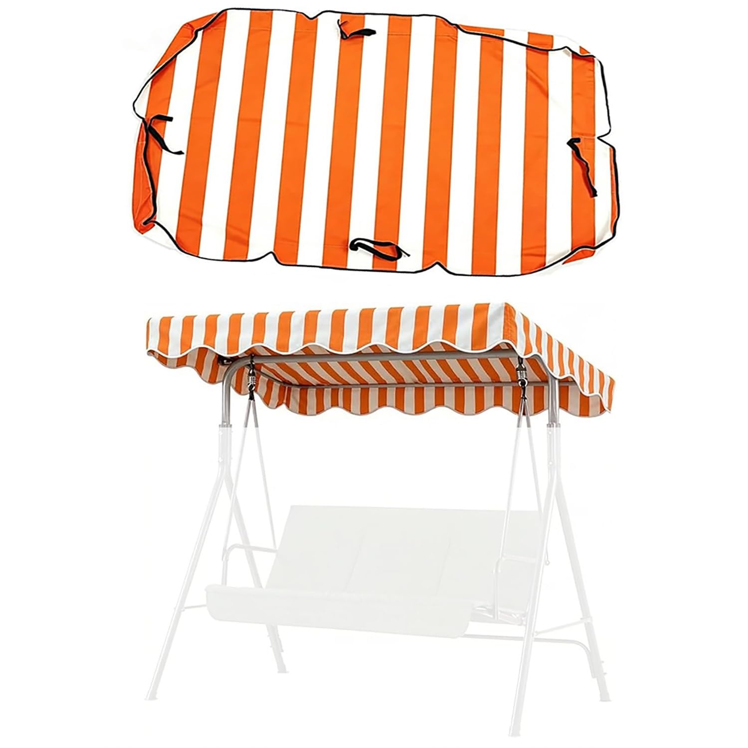 YCXHGK 63×43.3in 76.8×45.3in Outdoor Striped Swings Canopy Replacement, Striped Porch Swing Top Cover, Universal Patio Swing Canopy Shade(Orange,164x114cm/64.6x44.9in)