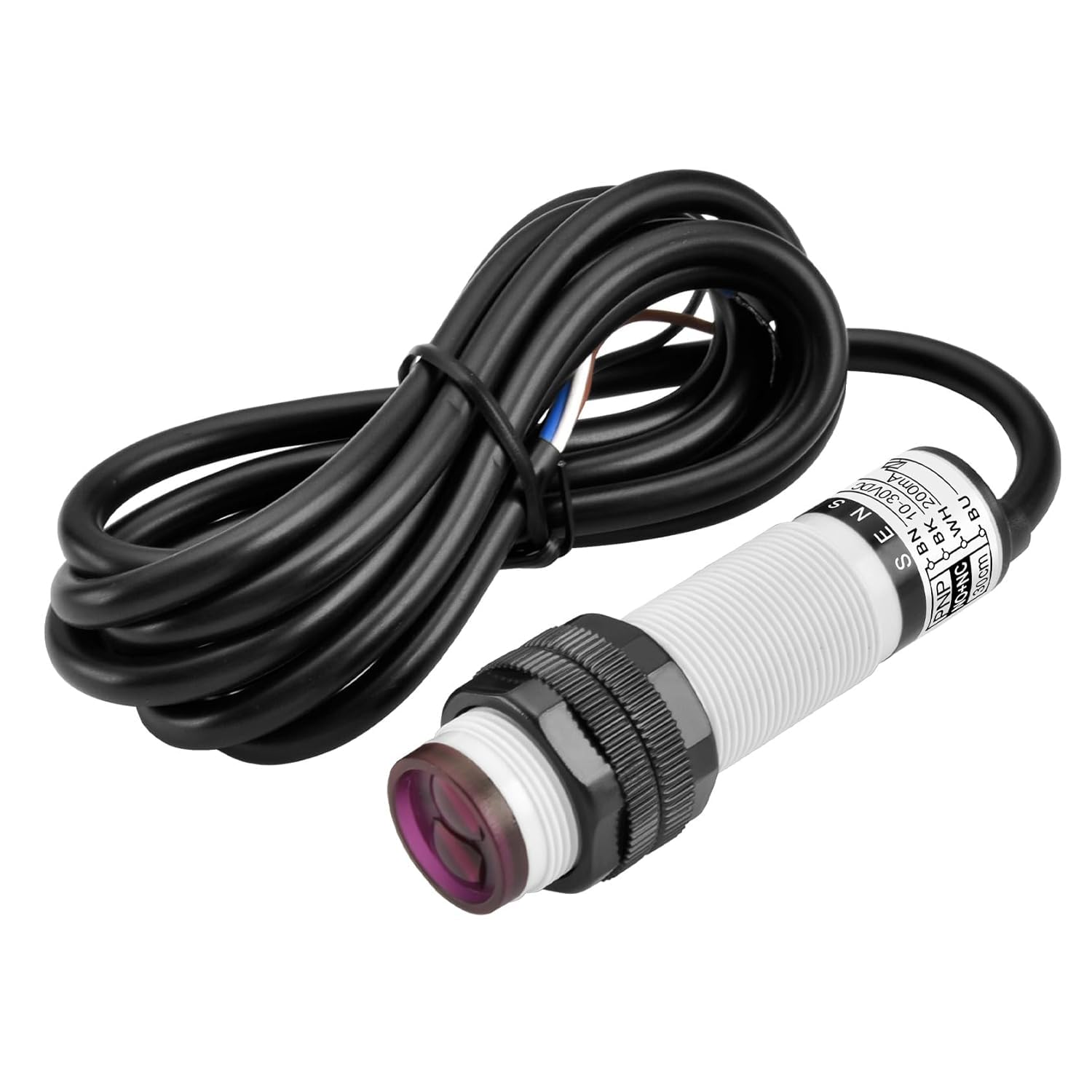 M18 Column Infrared Photoelectric Proximity Switch, Diffuse Reflection Type, E3F-DS30P3, Detection Distance 10-30CM, 10-30VDC 200mA, PNP NO+NC, 4 Wire-image-20