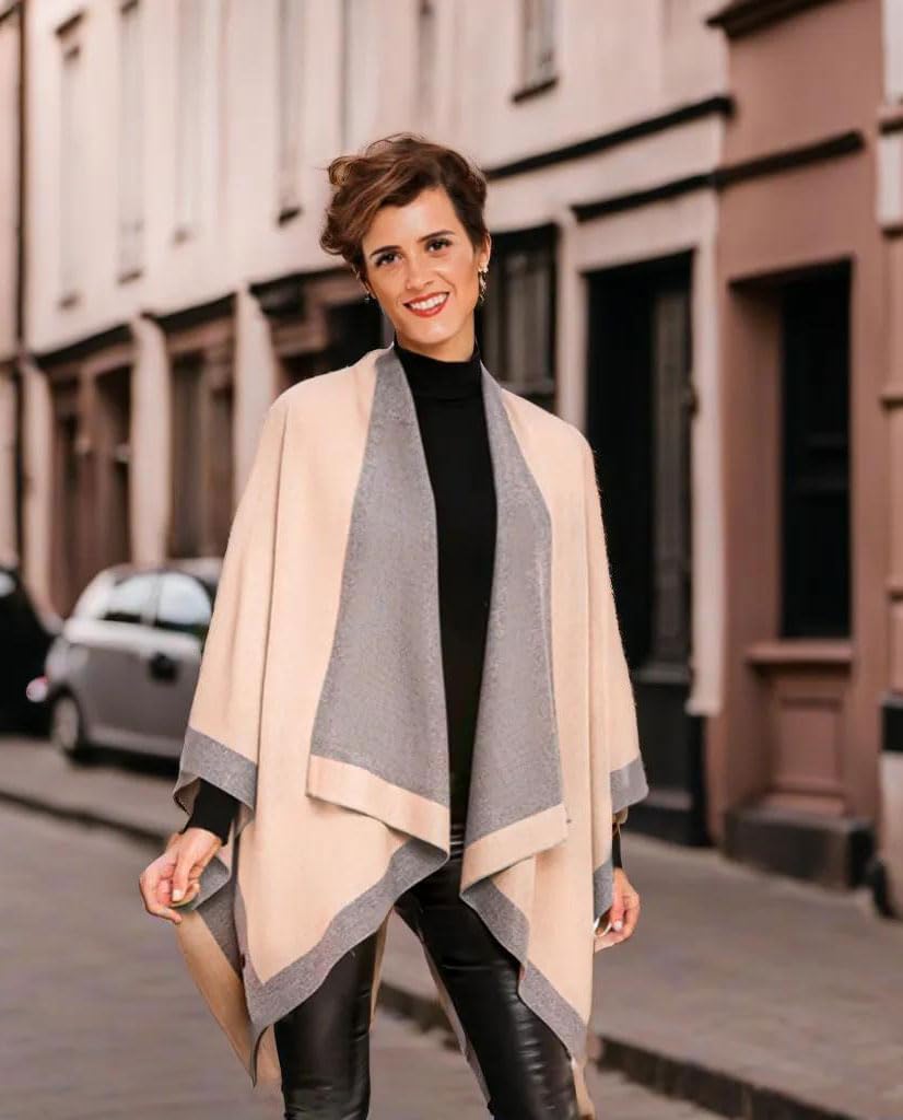 Women's Shawl Wrap Poncho Ruana Cape Cardigan Sweater Open Front for Travel Flight Cruises - Image 3