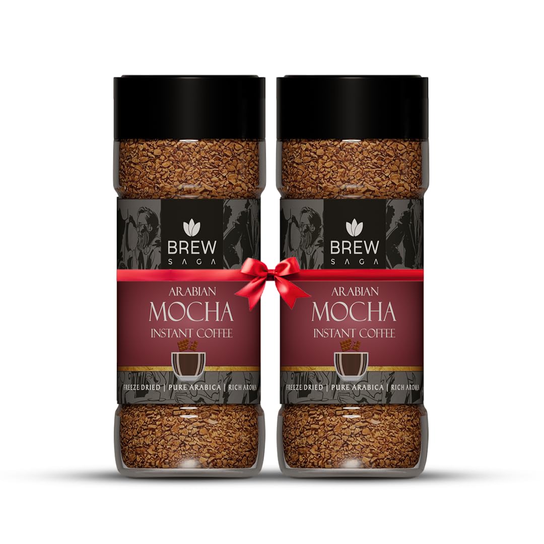 BRESAGA Mocha Instant Coffee Powder | Premium Freeze-Dried Arabica Blend | Rich Aroma & Bold Flavor | Smooth Café-Style Coffee at Home | 2 x 50g Jars | No Added Sugar, 100% Pure Coffee