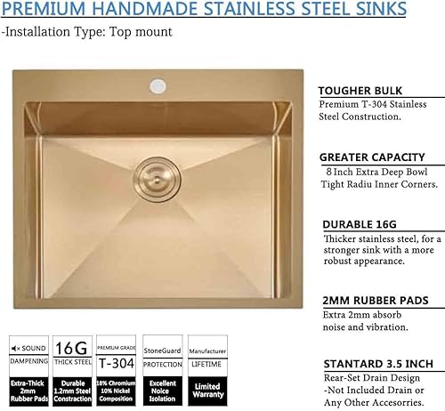 Miniatura 13 de SHACO Fregadero de cocina negro de 21 pulgadas, 21 x 20 pulgadas, montaje superior negro plomizo de acero inoxidable calibre 16, estación de trabajo