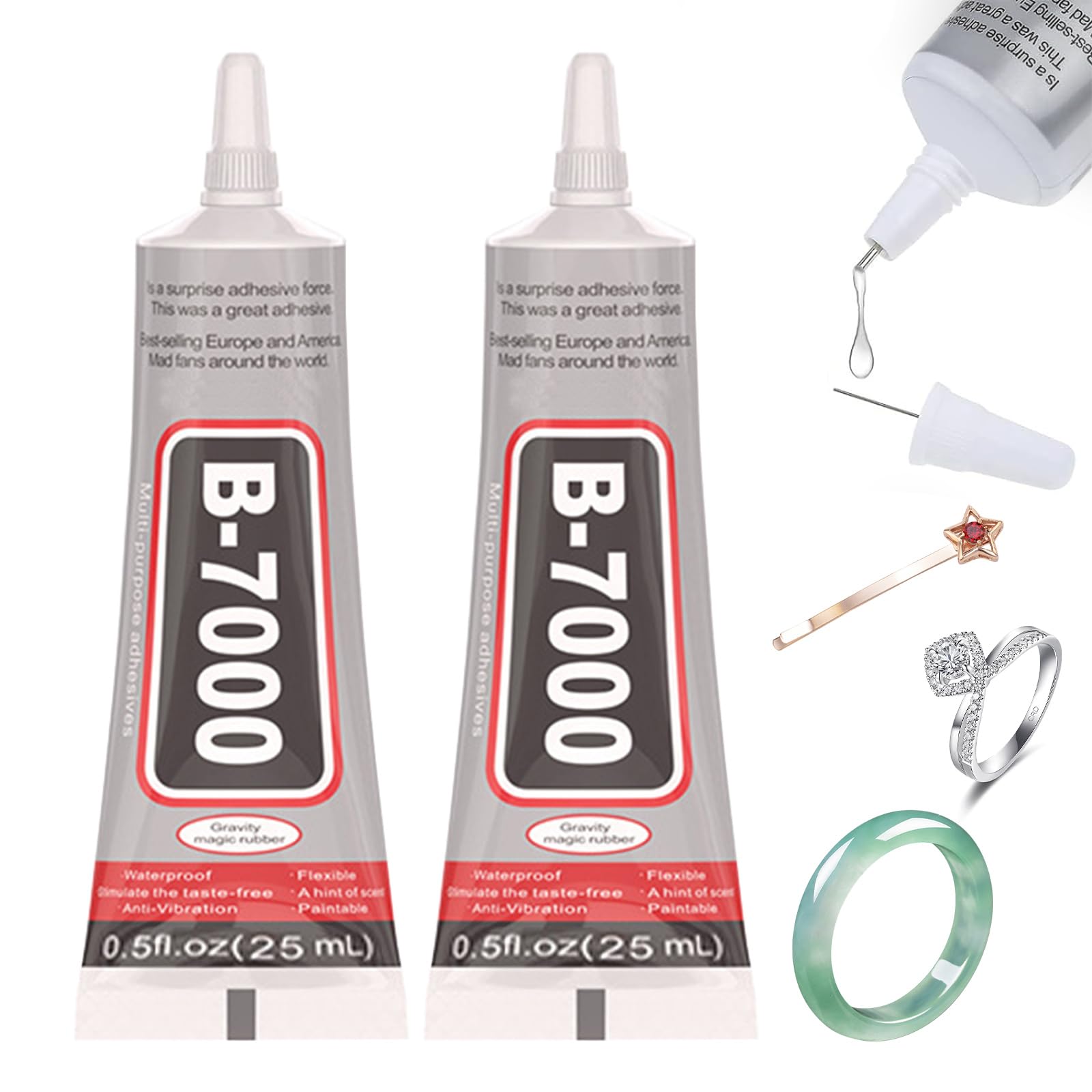 wimony B7000 Super Glue, 25ml (2 Pack) - Multi Functional Transparent Paste Adhesive for Phone, Wood, Metal, Fabric and Crafts