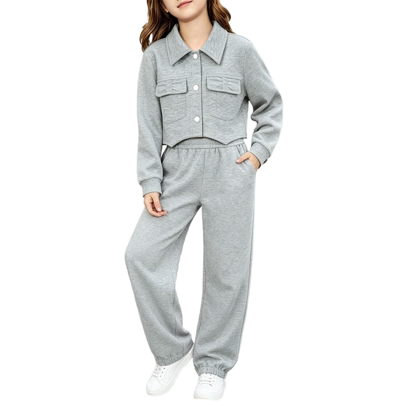 Crop-Jacke für Mädchen, mit Kragen, weites Bein, Trainingsanzug