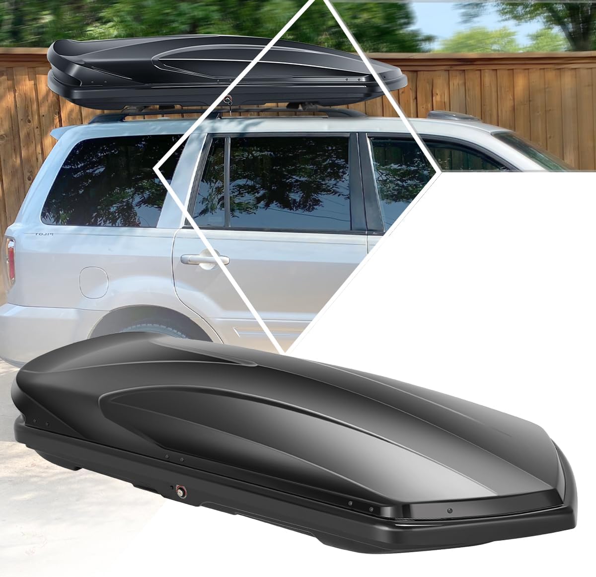 PM PERFORMOTOR Rooftop Cargo Carrier Hard Shell, 13 Cubic Feet Cargo Box for Roof Rack, Waterproof Roof Box, 72'' L x 30'' W x 12'' H, Glossy Black with Security Locking System and Keys