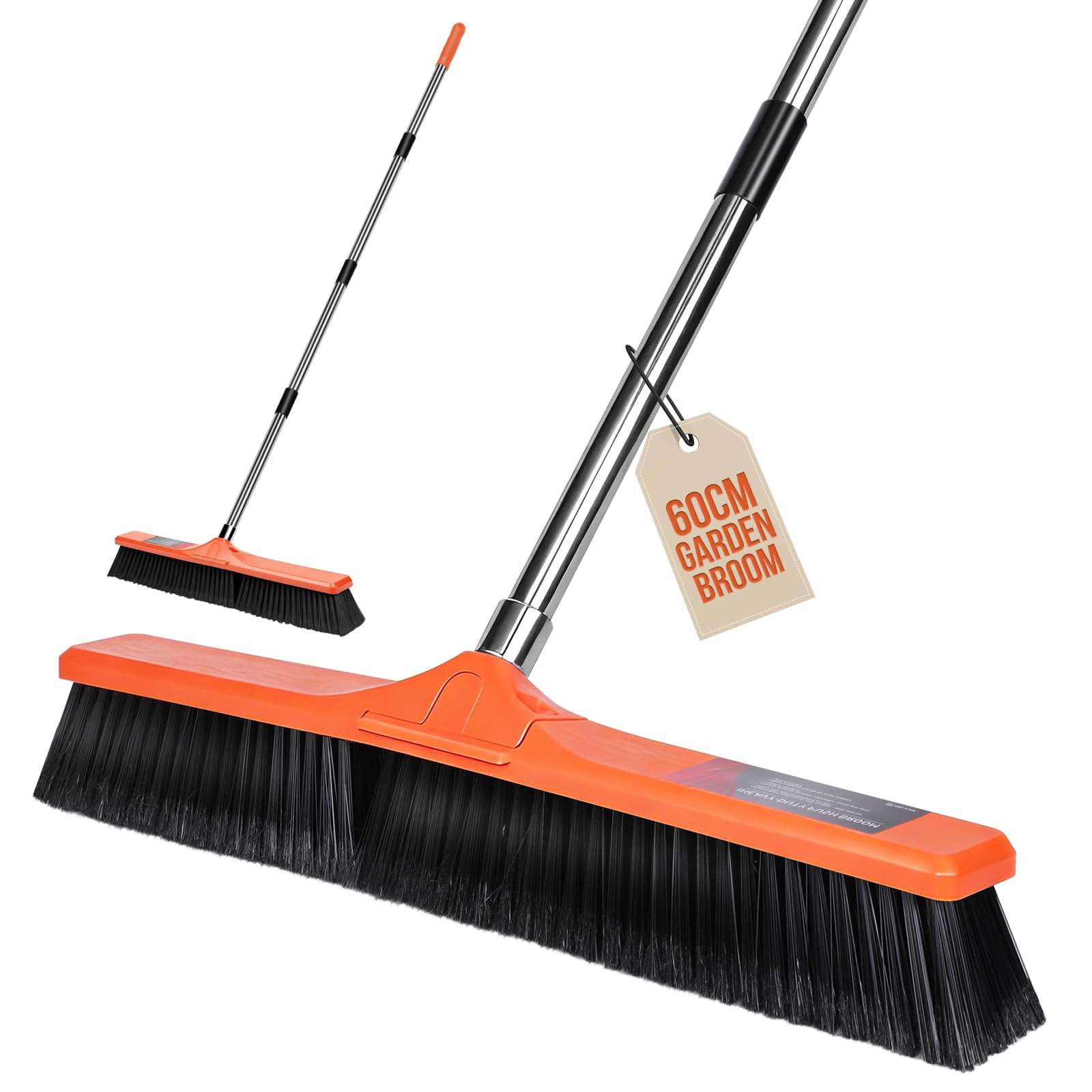60cm Wide Garden Broom, Yard Brush Heavy Duty Outdoor, Stiff Bristle Brush with Long Handle, Outdoor Broom for Garden, Street, Warehouse, Home