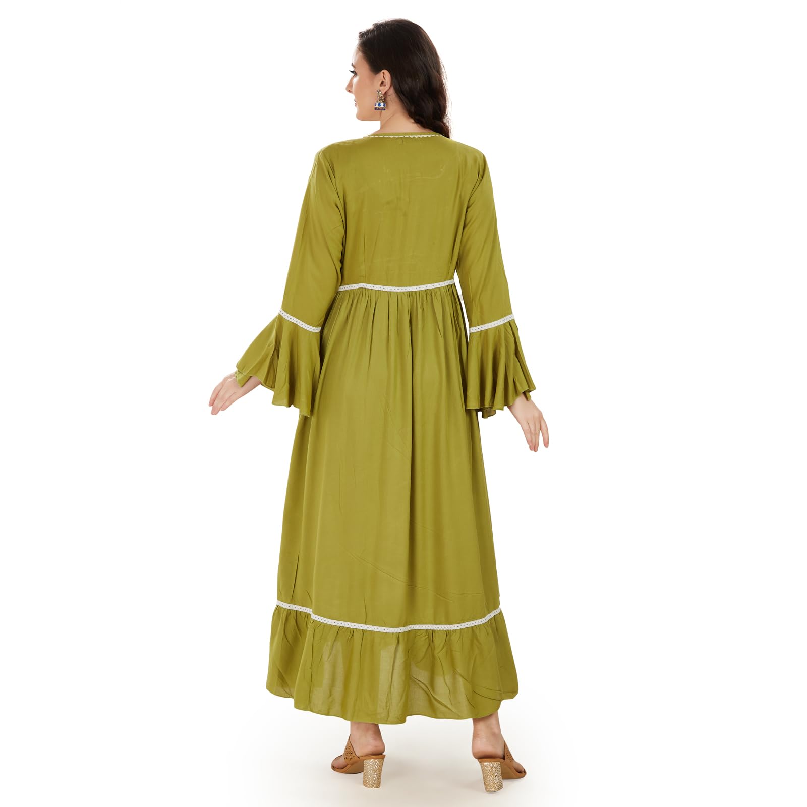 Green Fit Flare Maternity Dress-image-0