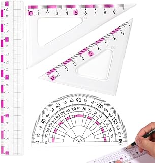 定規 20cm 物差し 三角定規 セット 小学生 プラスチック定規測定ツール 近視防止です 使い心地がよい 小学生 子供 中学生 教師 絵画 文房具 子供たち用【 4点セット】 (ピンク) [並行輸入品]