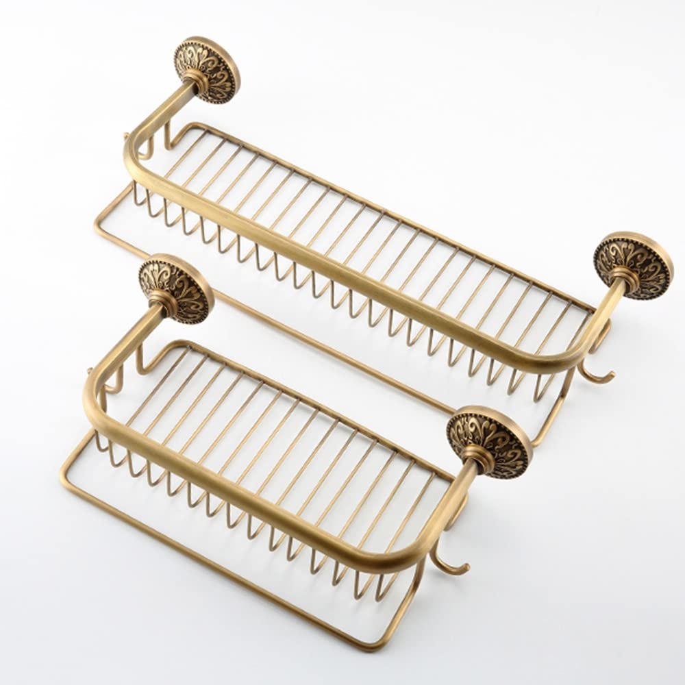 SaryEdge Bathroom Shower Shelf Floating Shelves Caddy European Antique Brass Single Tier Storage Rack Wall Mounted Kitchen Spice,