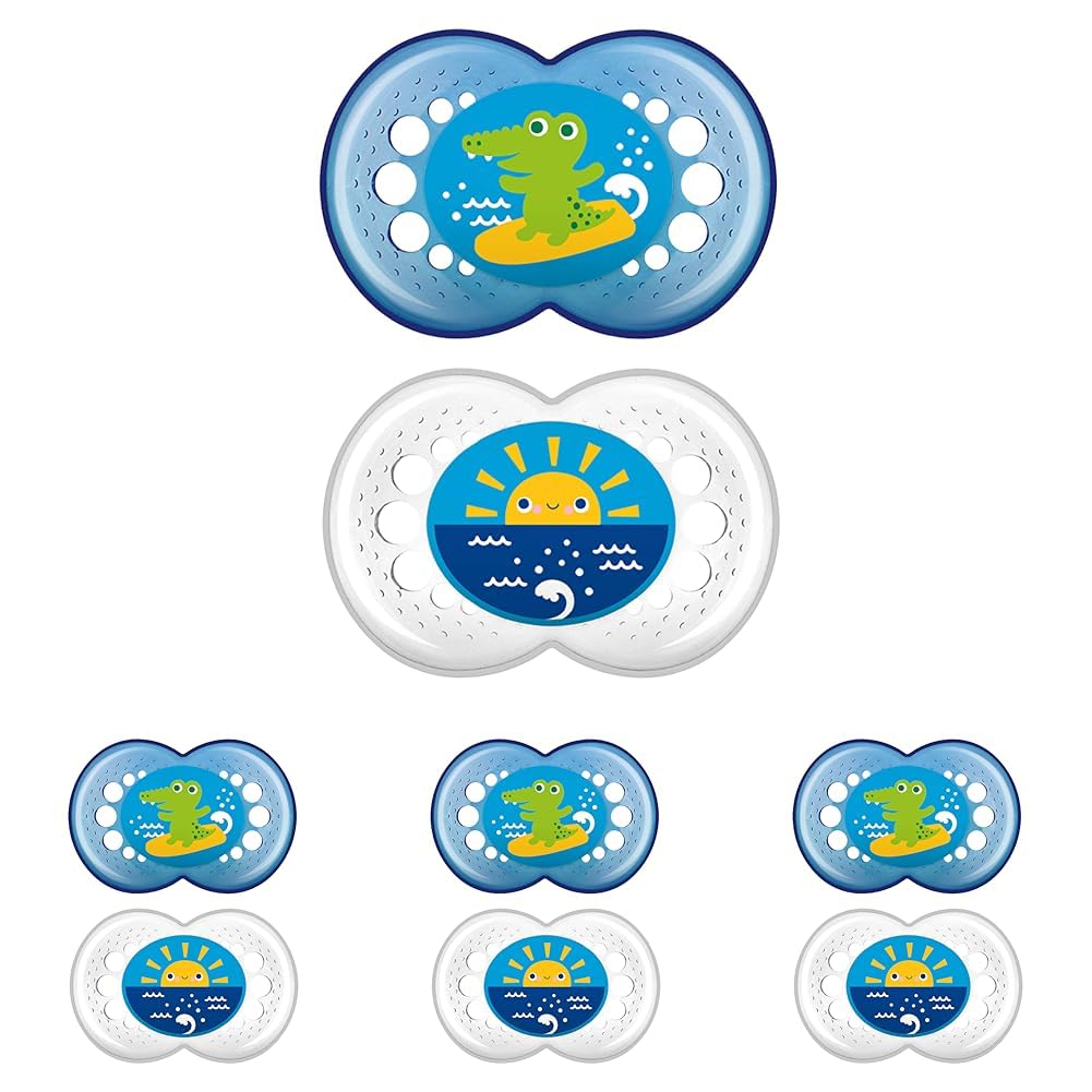 MAM Baby Pacifier 6+ Months, Best for Breastfed Babies, ‘Crystal' Design Collection, Boy, 2 Count (Pack of 4)