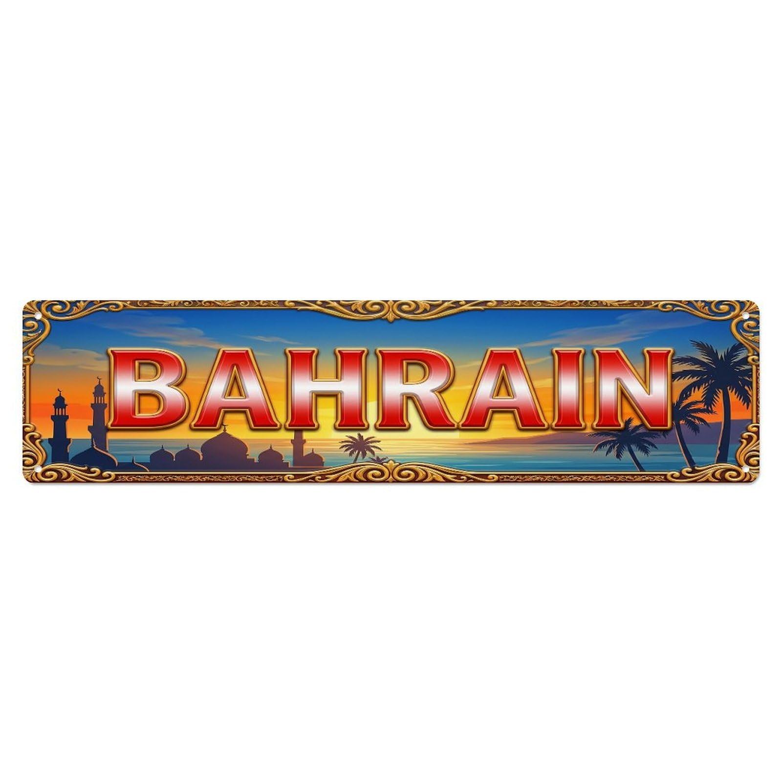 Olhnbad 4X16inch(10X40cm) Vintage Bahrain Flag Travel Pattern Metal Tin Sign