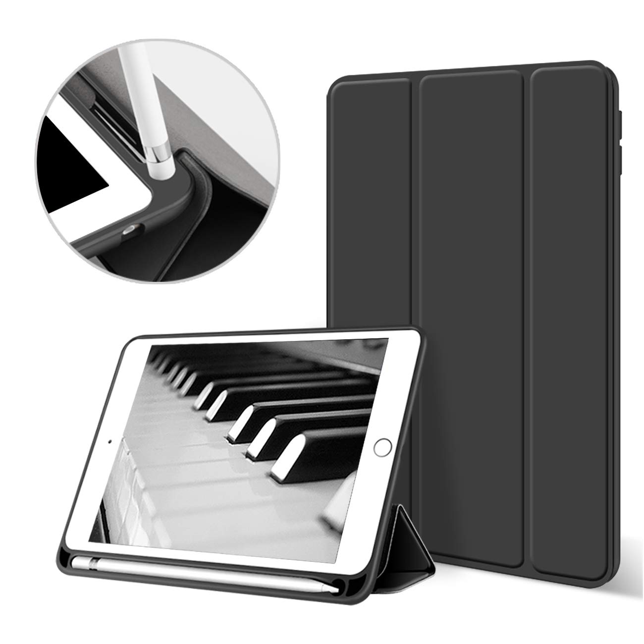 aoub Neues iPad (2019 7. Generation / 2020 8. Generation/2021 9. Generation) 10,2" Hülle mit Stifthalter Dünn Leicht Smart Schutzhülle Standabdeckung Auto Aufwachen/Schlafen für iPad, Schwarz