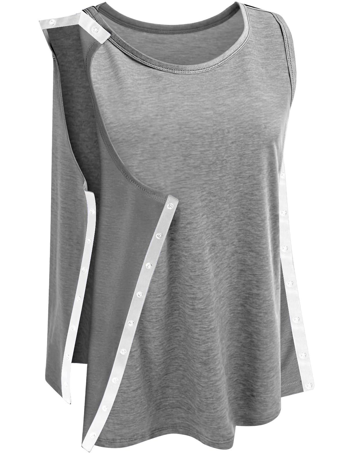 Unisex Post Shoulder Surgery Tank Tops Snap Open Tearaway Shirt Arm Chest Recovery Side Snap Access Tear Way