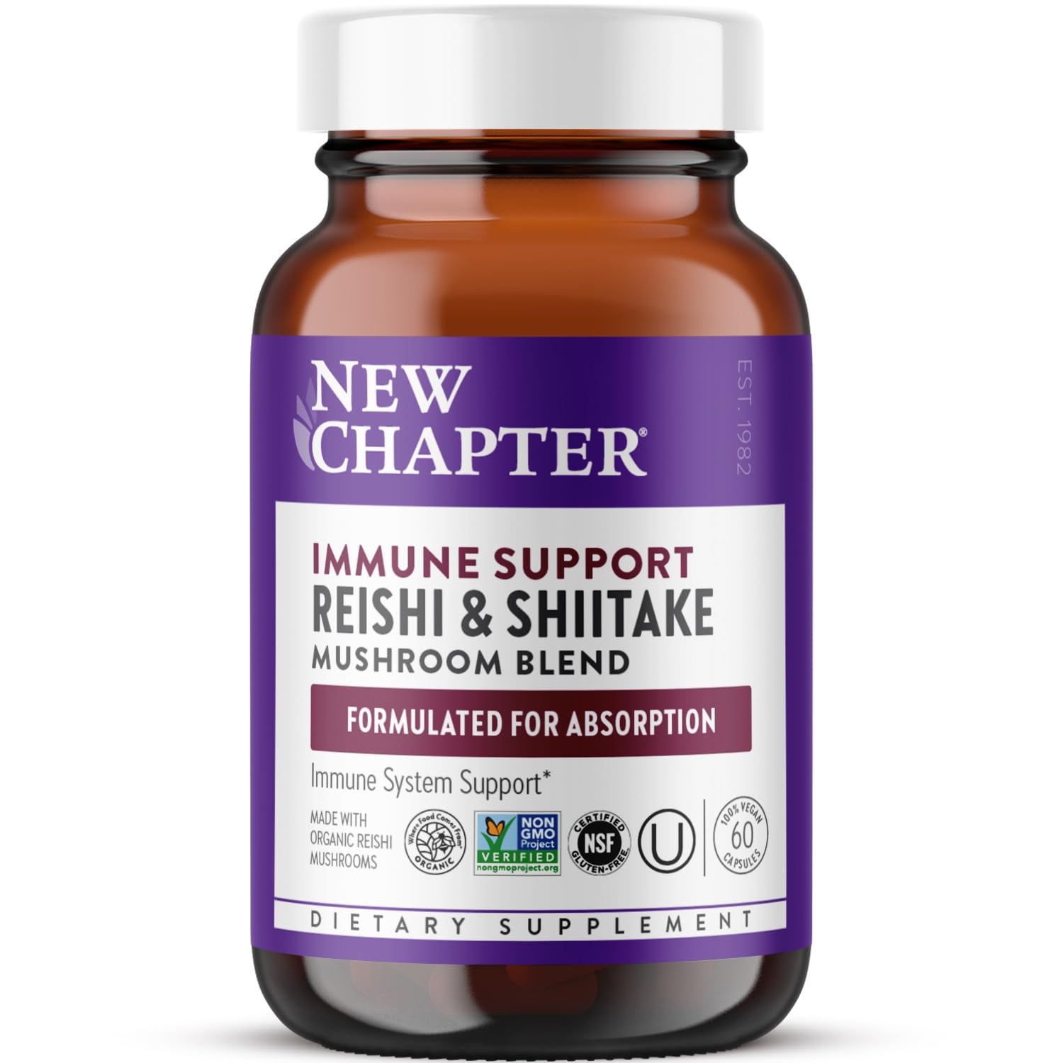 New Chapter Reishi and Shiitake Mushroom Supplement, 60 Count 60 Count (Pack of 1)