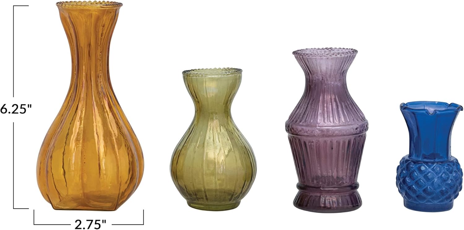 Multicolor Debossed Glass Bud Vase Set of 4