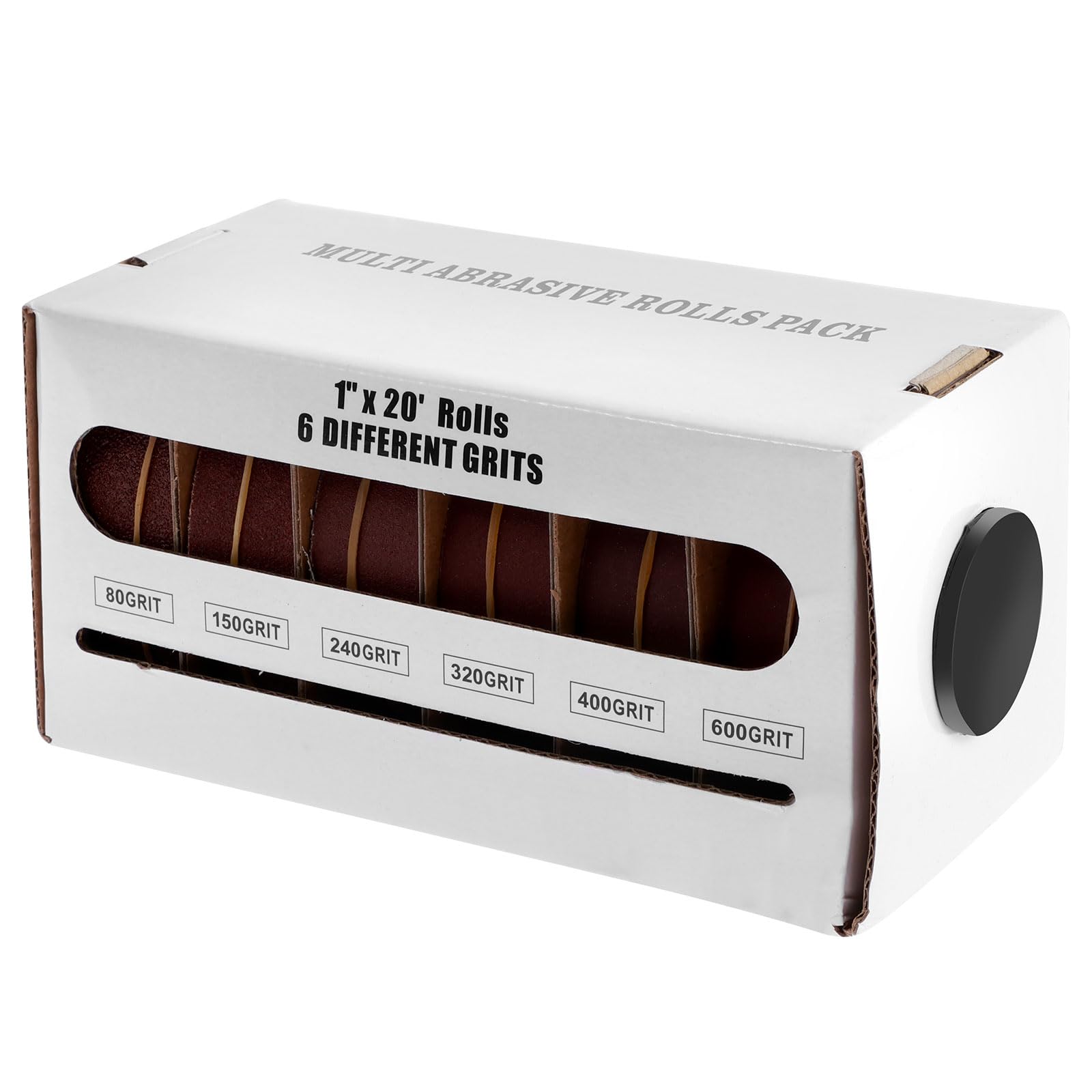 KTZCTPCA 6 Grits Emery Cloth Roll Set, 80 Grit, 150 Grit, 240 Grit, 320 Grit, 400 Grit, 600 Grit Abrasive Sand Paper, Boxed Abrasive Paper for Metal and Wood Furniture with Dispenser