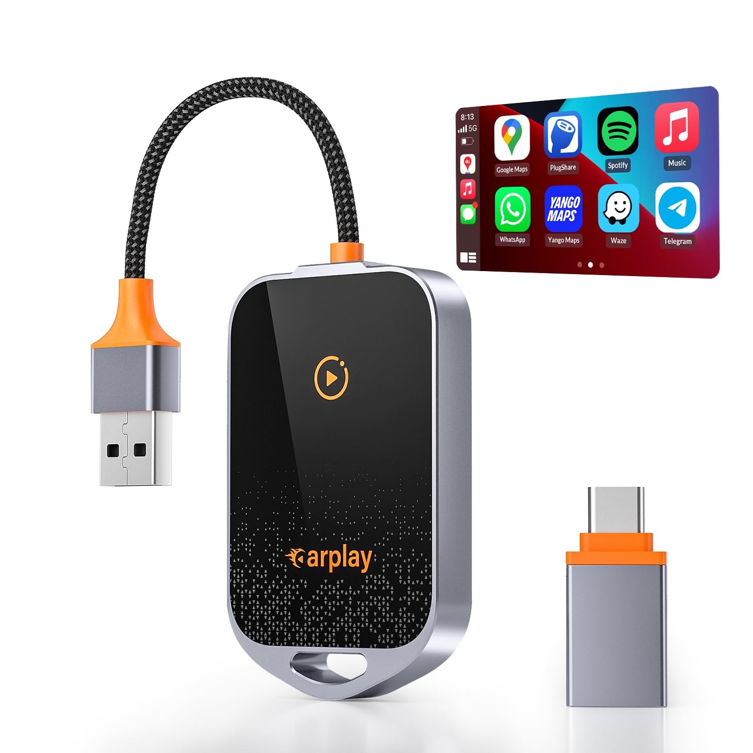 Photo 1 of Bearway Wireless CarPlay Adapter for iPhone, 5.8GHz Carplay Wireless Adapter Converts Wired to Wireless, Plug & Play, No Latency, Fast Stable Connect to iOS 10+, Fit for Cars from 2015