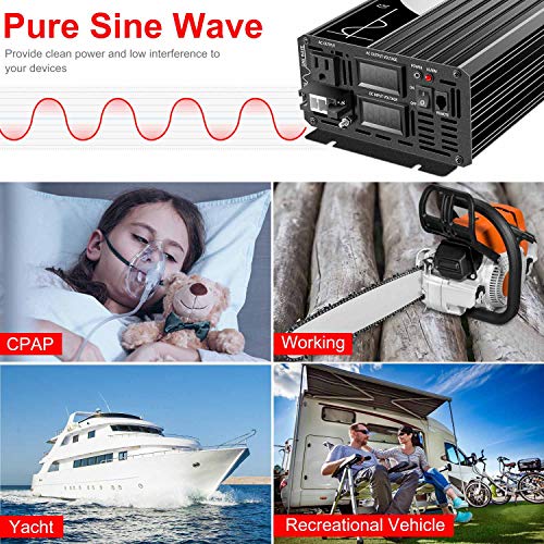 Xijia Pure Sine Wave Inverter 2000W 48 Volt Dc To 120 Volt Ac Inverter (Peak Power 4000W) Rv Converter 60Hz With Soft Start For Car &Camping (Dc48V (Range 40V-60V) 2000W) #TOP3