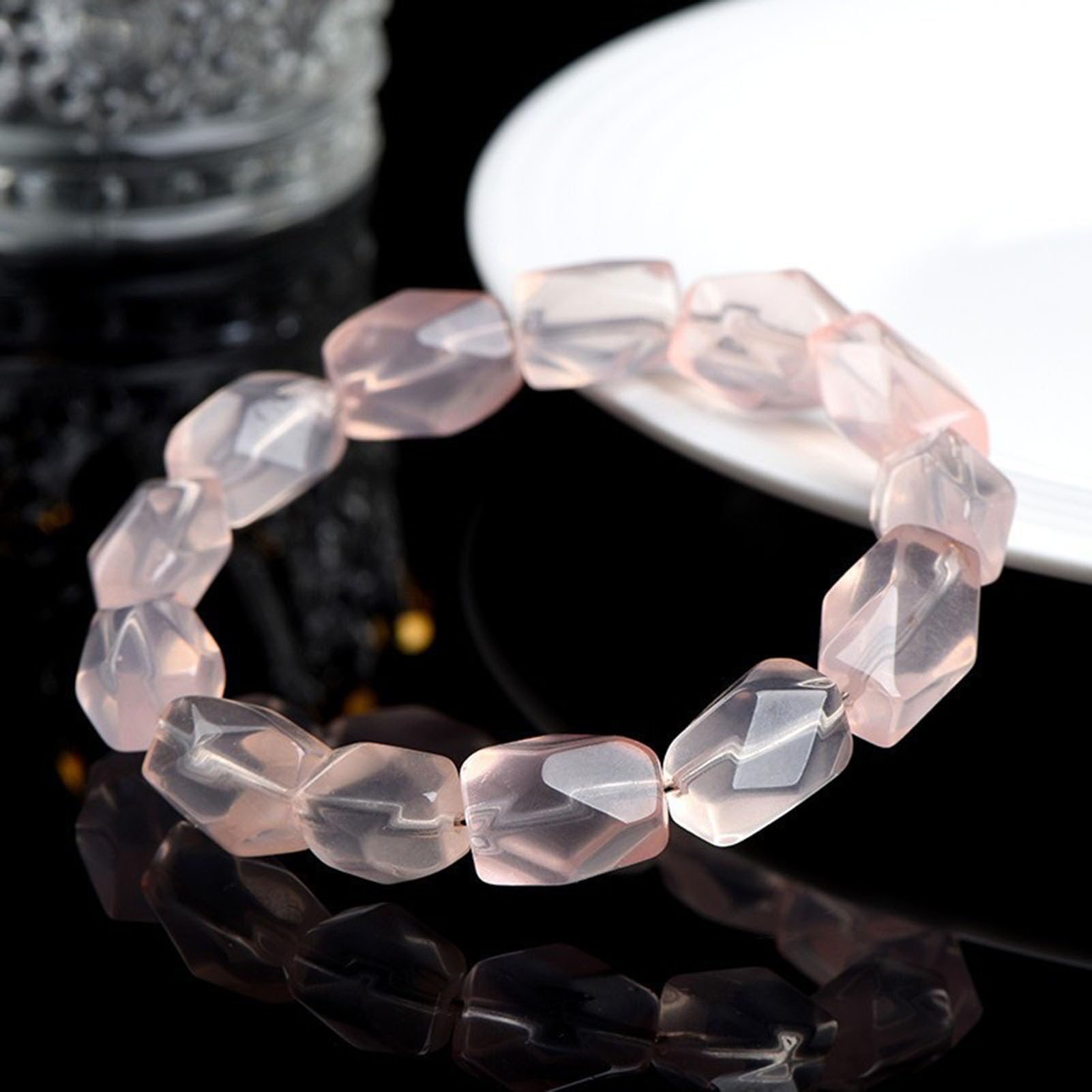 Pulsera elástica de Piedras Preciosas Rosas de Forma Irregular Natural, Pulseras Naturales, Pulsera de Cuarzo Rosa, para Amor, energía Positiva, meditación Unisex, Yoga Equilibrio,9 * 14MM