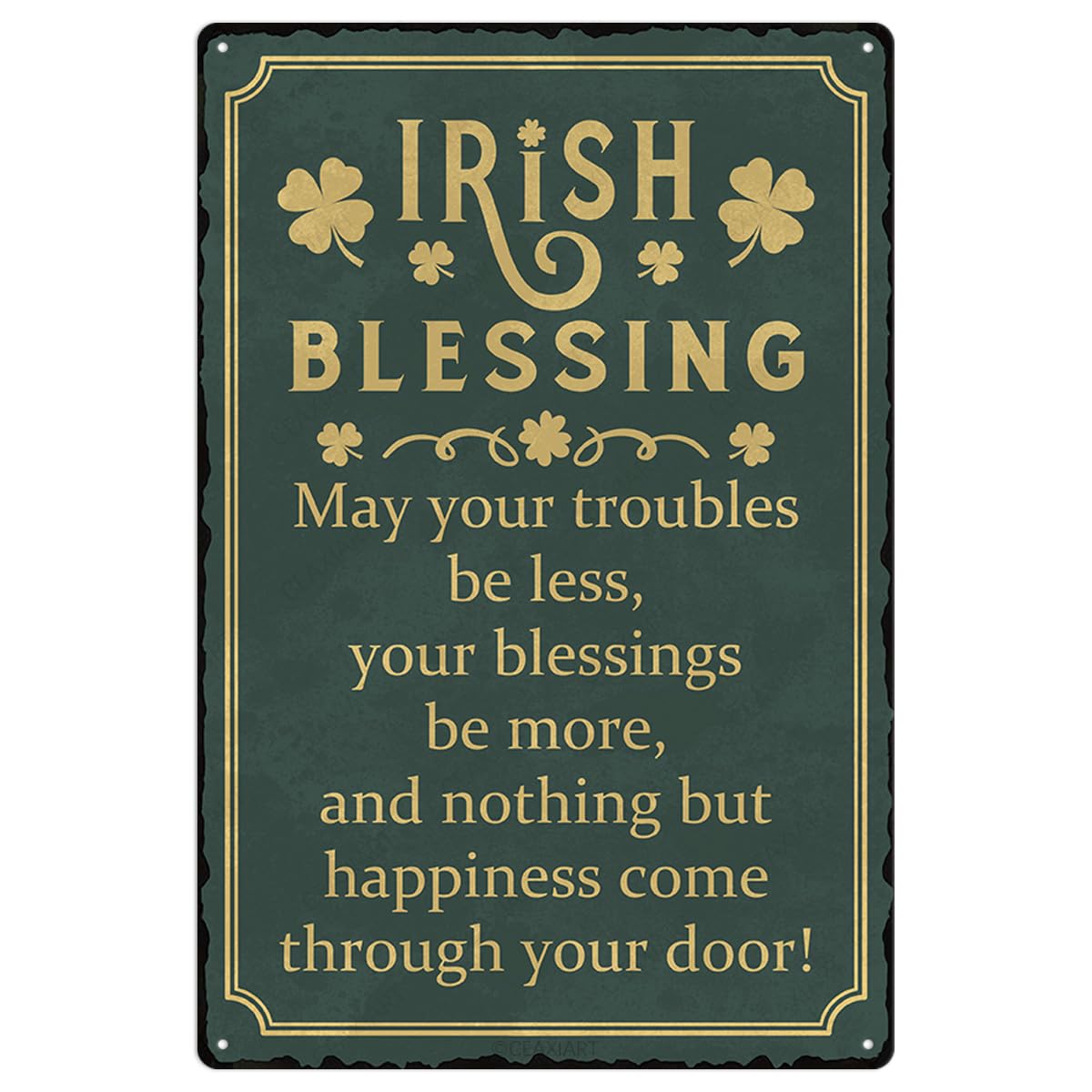 Photo 1 of ** BENT *** Irish Blessing Tin Sign St Patricks Day Metal Signs Decor Green Shamrock Print Poster Wall Art Lucky House Vintage Decorations Hanging Plaque for Home Kitchen Garden Yard Farmhouse 12x8 Inch